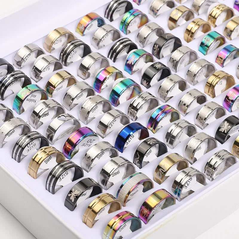 Trendy 10 Teile/paket Trendy Bunte Titan Stahl Ringe für Männer Frauen Titan Finger Ring Hochzeit Party Geschenk Schmuck Großhandel