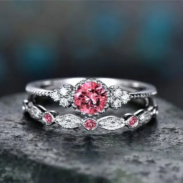 2 Teile/satz Luxus Grün Blau Stein Kristall Ringe Für Frauen Silber Farbe Hochzeit Verlobung Ringe Schmuck