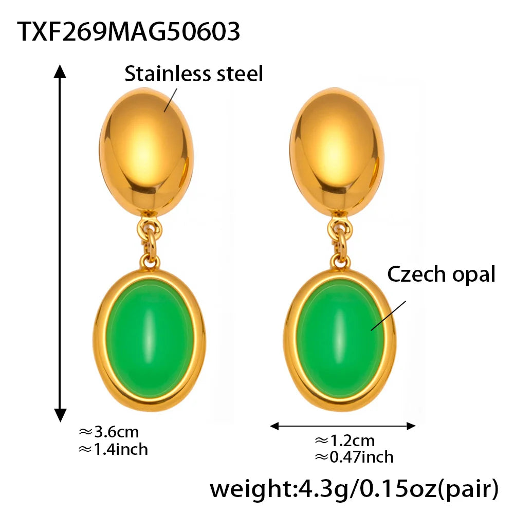 Mehrfarbige Opal-Halskette, Armband, Ohrringe für Damen, 18 Karat vergoldeter Edelstahl, Damen-Halsketten, Armbänder, Ohrringe-Set