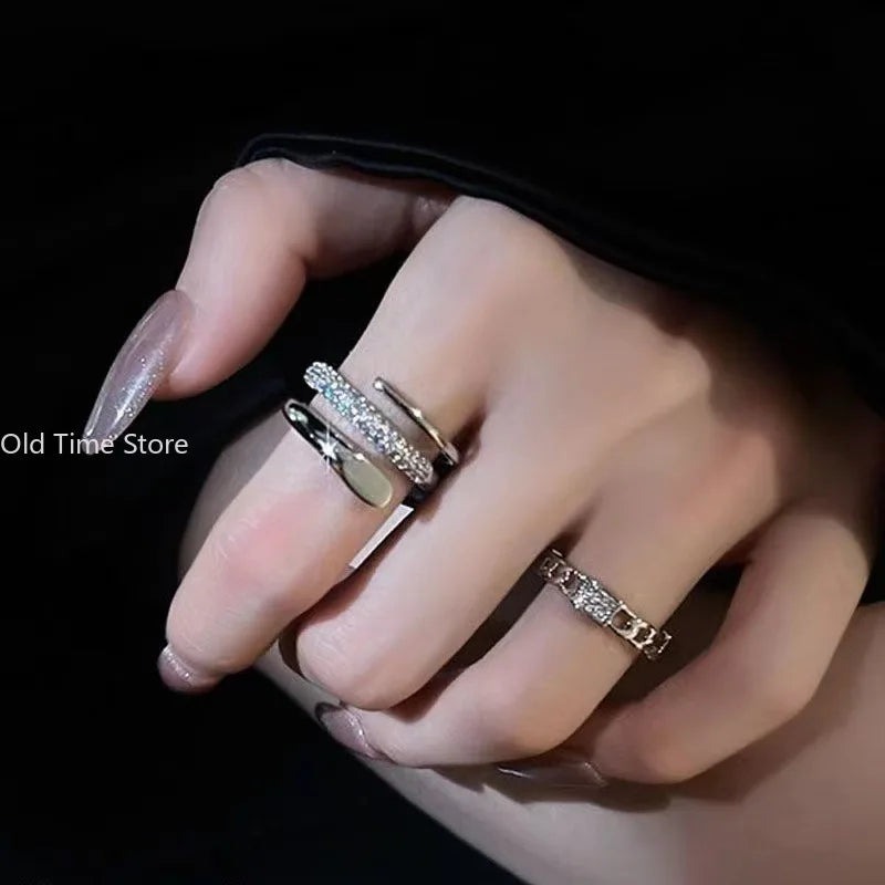 Kristall Ringe Kpop Herz Einstellbare Ring Unregelmäßige Geometrie Punk Vintage Ringe für Frauen Mädchen Neue Mode Schmuck
