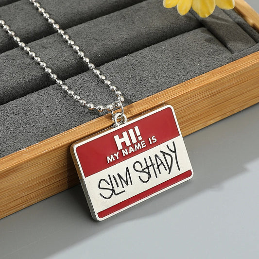 Coole „Hi My Name Is Slim Shady“-Halsketten mit quadratischem Anhänger für Männer und Jungen, personalisiertes Accessoire, Perlenkette, Schmuck, Geschenke für Freunde