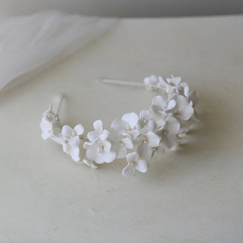 SLBRIDAL Handgemachte Luxus Strass Süßwasser Perlen Ceram Blume Braut Tiara Hochzeit Brautjungfern Krone Frauen Haar Schmuck