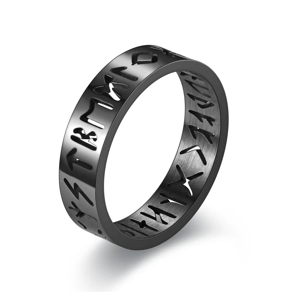 2023 neue Edelstahl Aushöhlen Ring für Männer Frauen Mode Hohl Rune Design Finger Anillo Antiestres Angst Ringe