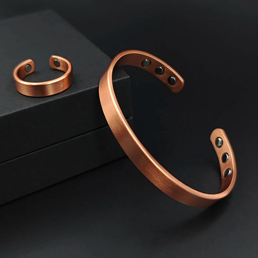 Einfache Schmuck-Set Reinem Kupfer Armband Ringe Manschette Magnetische Armreifen Für Frauen Männer Arthritis Gesundheit Solide Kupfer Schmuck