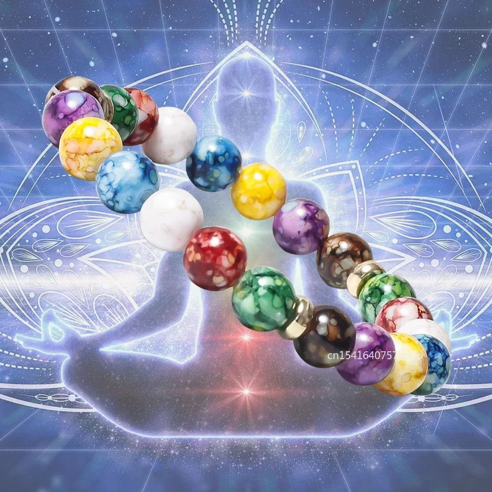 7-Chakra Reiki Heilstein Armband Yoga Balance Energie Perlen Vulkanstein Armband Halskette Schmuck Armreif Armbänder Frauen