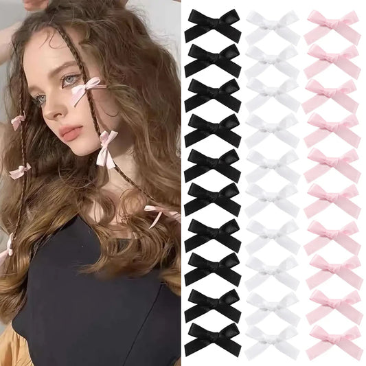 5/6/8/10Pcs Kinder Süße Einfarbig Mini Bowknot Mit Haar Clip Baby Mädchen Ballett Stil band Geflochtene Haar Zubehör Großhandel