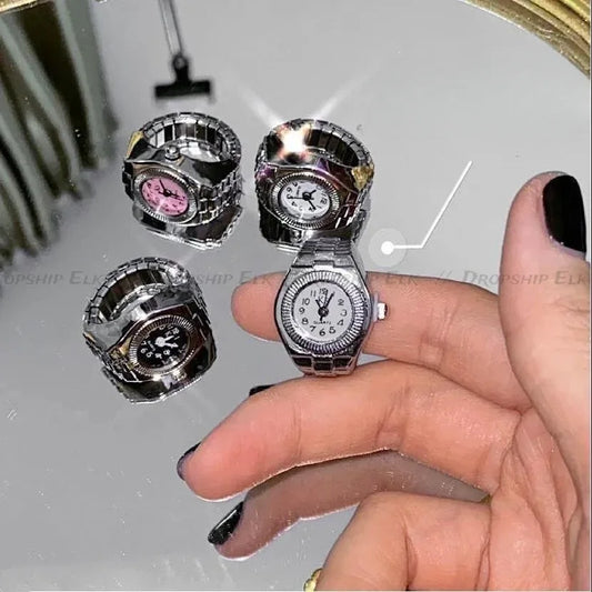 Vintage Punk Quarz Fingeruhr Ring für Frauen Männer Paar Ringe Digitale Uhren Elastische Dehnbare Finger Band Ring Schmuck Uhr