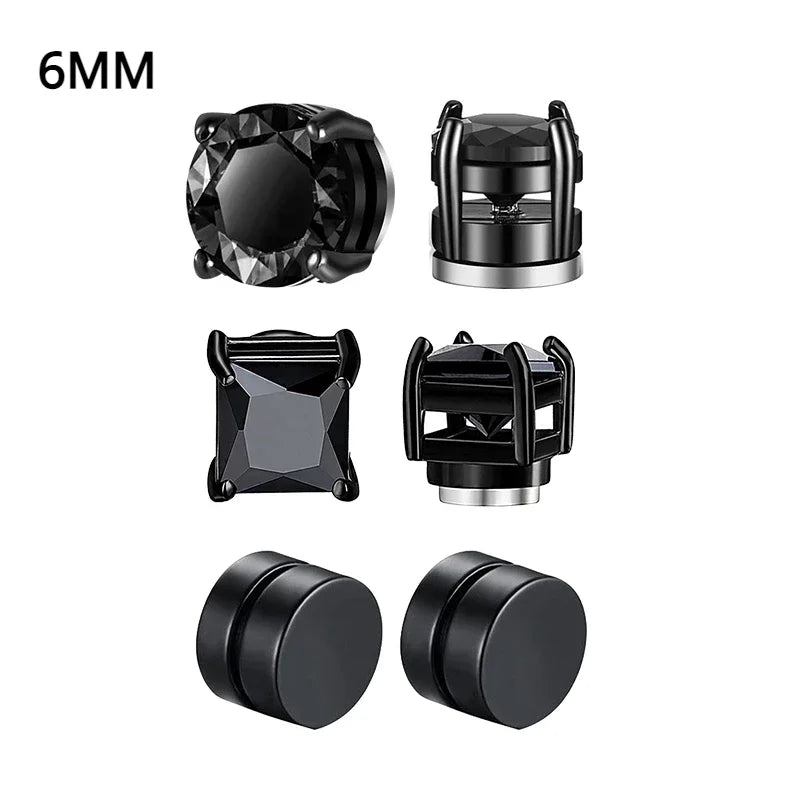 6-teiliges Set, Kristall, starke magnetische Ohrstecker-Clip-Ohrringe für Männer und Frauen, Punk, runde Zirkon-Magnet-Ohrringe, nicht durchdringender Schmuck