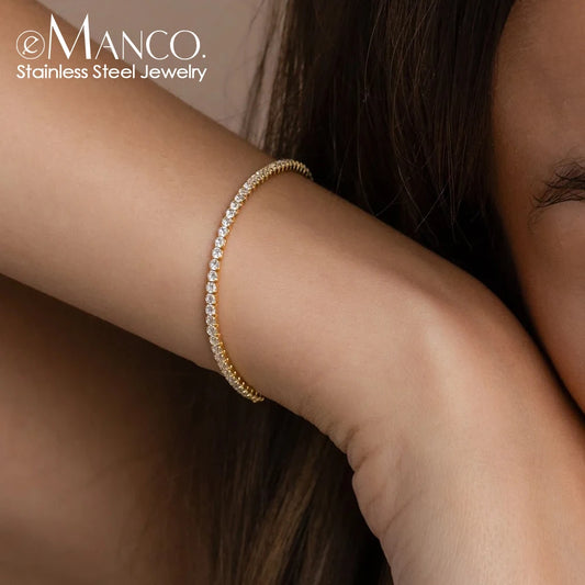 eManco Damen-Tennisarmband aus Edelstahl mit Zirkonia, hochwertiger Brautschmuck, Factory Outlet