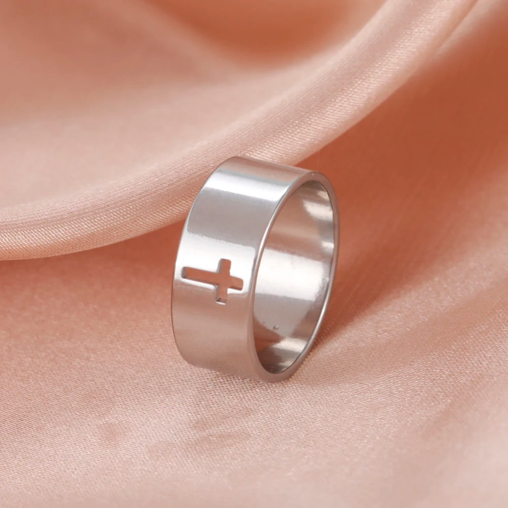 Bibelvers Hohlkreuz Frauen Fingerring Edelstahl Gold Stahl Schwarz Farbe Christian Jesus Männer Schmuck Geschenk Eheringe