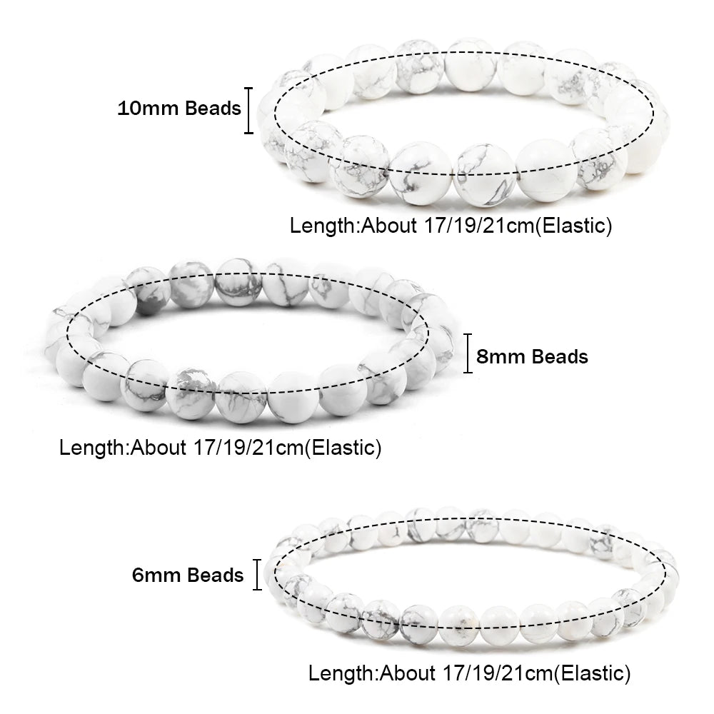 Natürliche Weiße Howlith Echtstein Armband 6/8/10mm Perlen Armbänder Für Frauen Männer Energie Yoga Stretch armband Meditation Jewerly