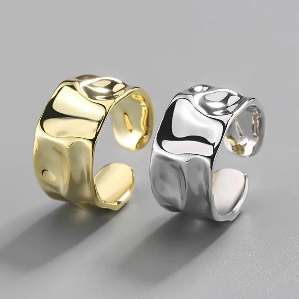 Mode Silber Farbe Unregelmäßige Öffnung Ring Für Frauen Männer Geometrische Breite Punk Ringe Einzigartige Design Finger Schmuck Für Party