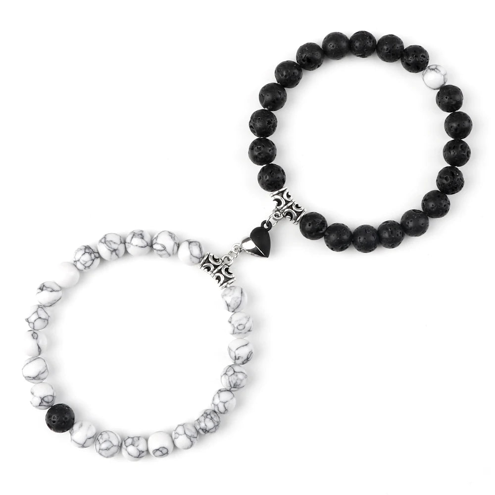 Heißer Paar Yin Yang Armband Set Männer 8mm Naturstein Herz form Magnet Liebe Armband für Frauen Freundschaft Mode schmuck Geschenk