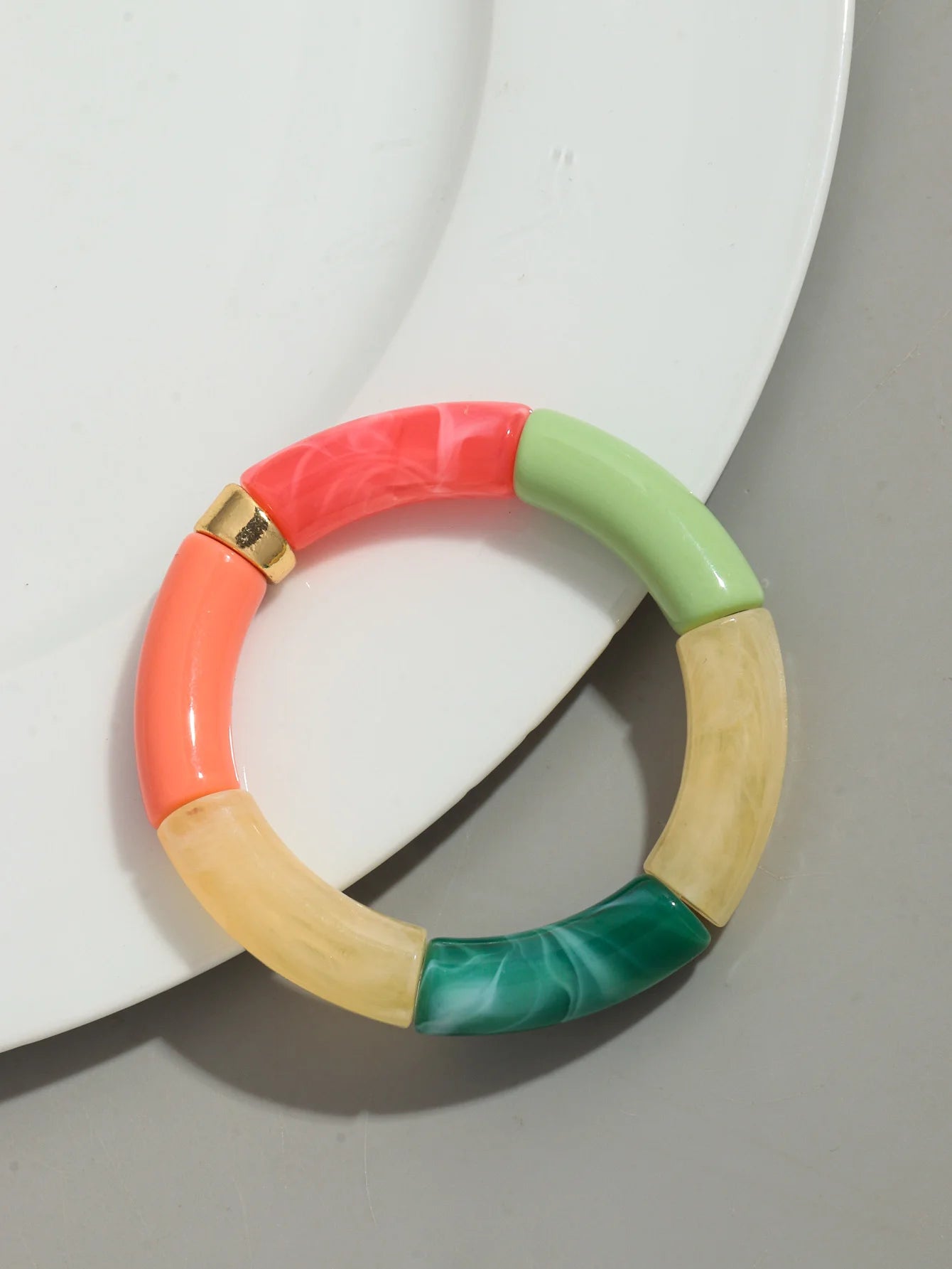 Bohomia Acryl-Design-Stil, klobiges Bambus-Stapelarmband für Damen, Boho, elastisch, bunt, Röhrenperlen, Armbänder 2024, Schmuck