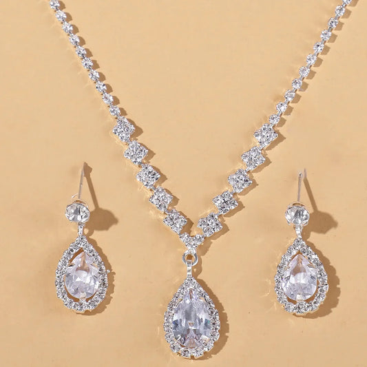 3-teiliges Schmuckset für die Hochzeit, Saison, Damenmode, Tröpfchen-Halskette und Ohrring-Set, Bankett-Party-Zubehör