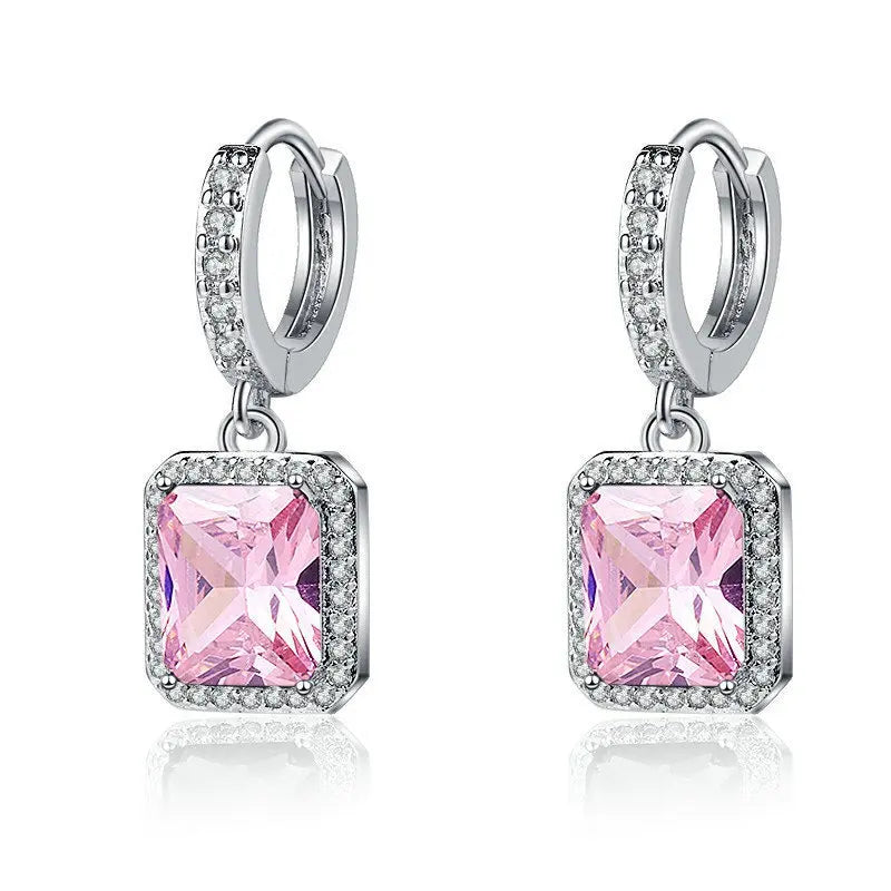 Creolen aus 925er-Sterlingsilber, Nadel, rosa Kristall, Herz-Creolen für Damen, modische geometrische Anhänger-Ohrringe, Luxus-Schmuck, Geschenke