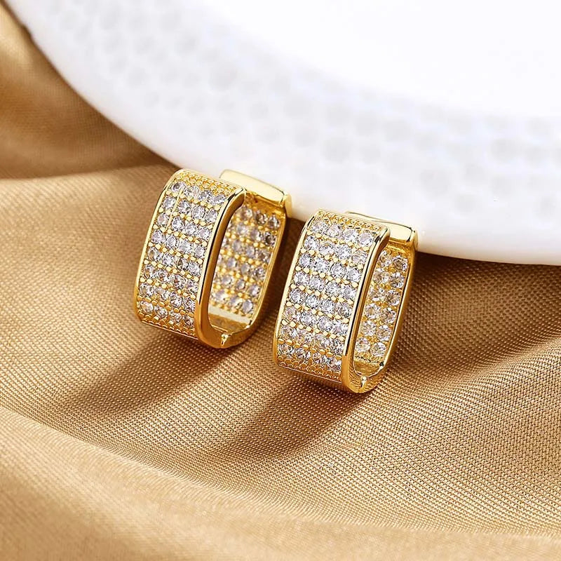 Edelstahl Gold Silber Farbe Quadratische Creolen für Frauen Luxus Glänzende CZ Zirkon Geometrische Ohrringe Hochzeit Schmuck