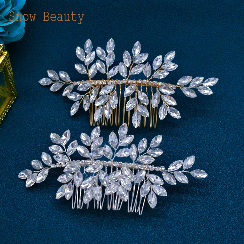 A499 Silber Gold Farbe Haar Kamm Kristall Hochzeit Kopf Stück Braut Kopfbedeckungen Frauen Haar Zubehör Party Pin Clip Prom Stirnband