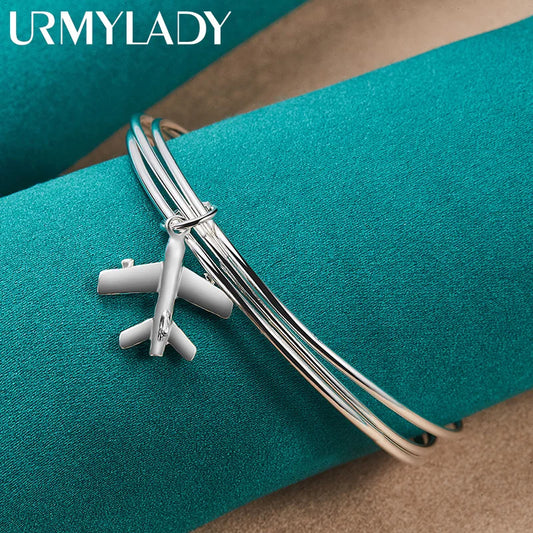 URMYLADY 925 Sterling Silber Drei Ring Flugzeug Armreifen Für Frauen Hochzeit Party Mode Charme Schmuck