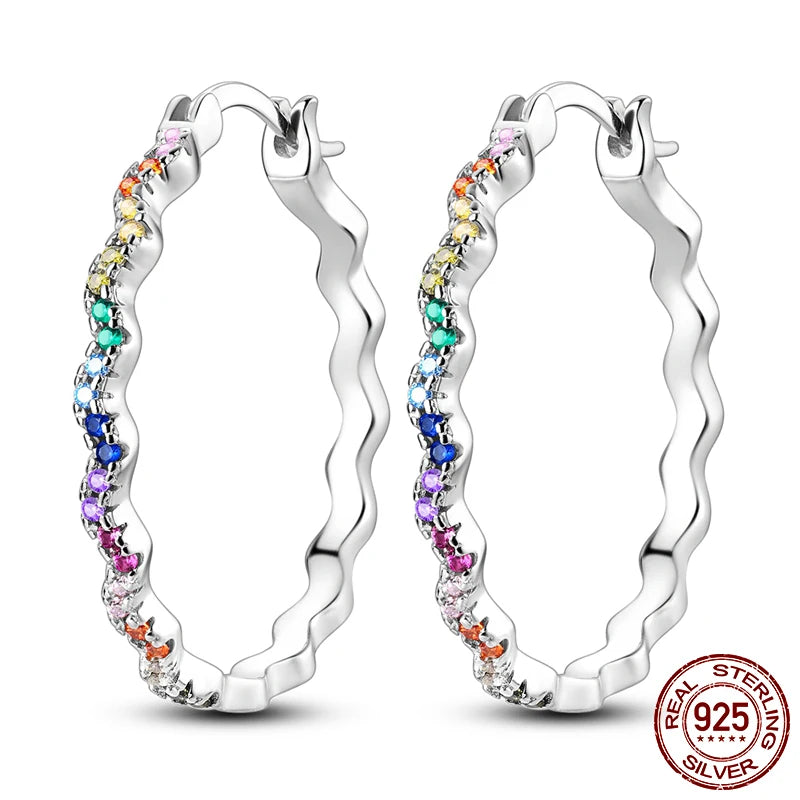 Leuchtende Muschel-Ohrringe für Damen, Original-Ohrringe aus 925er-Sterlingsilber, Pavé-CZ-Stern, Mond, Creolen, Verlobung, Hochzeit, Schmuck