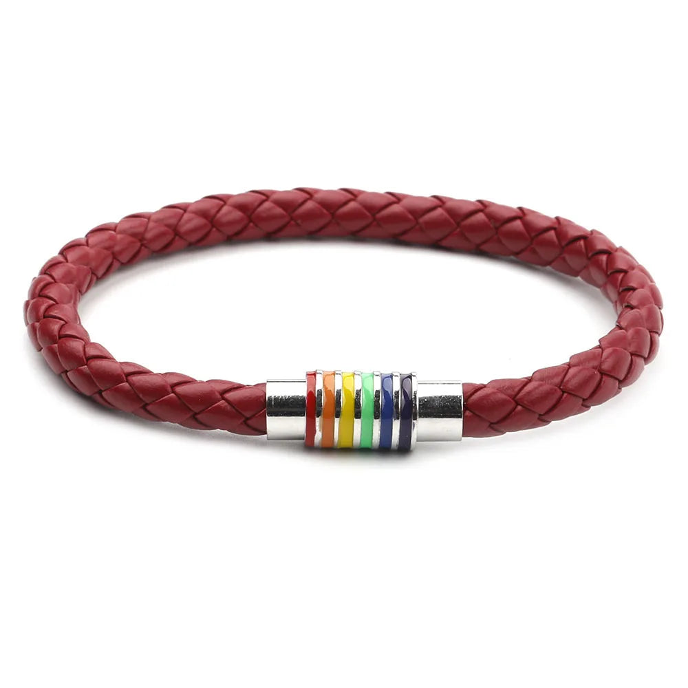 Handgemachtes geflochtenes lgbt Leder armband für Frauen Männer Homosexuell Stolz Regenbogen Charm Armband Magnets chnalle Armreif Paar Schmuck Geschenk