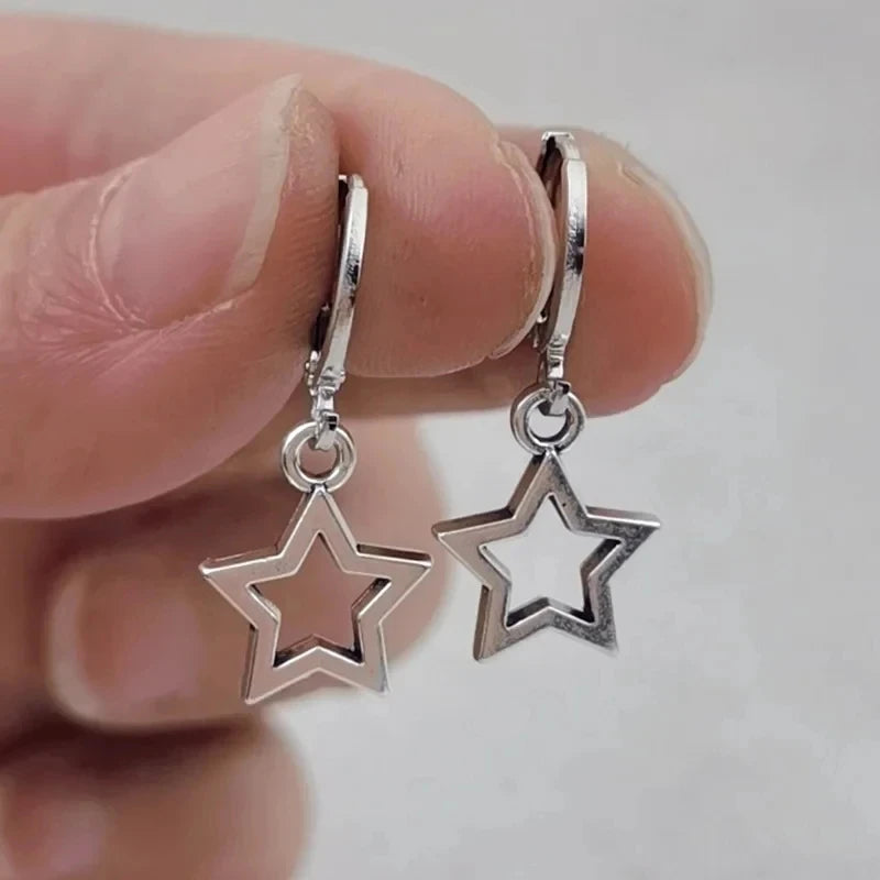 Einfache Silber Farbe Stern Ohrringe für Frauen Opal Stein Herz Creolen Punk Y2K Nette Tägliche Tragen Schmuck Party Geschenke