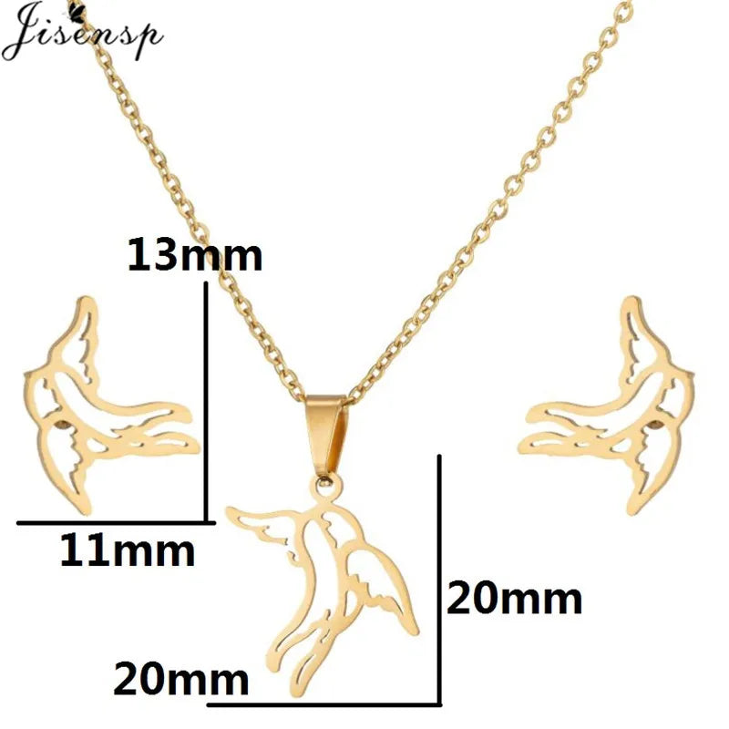 Edelstahl Kolibri Schmetterling Halskette Ohrringe Mode Kleine Vögel Schmuck Sets für Frauen Mädchen Valentinstag Geschenk