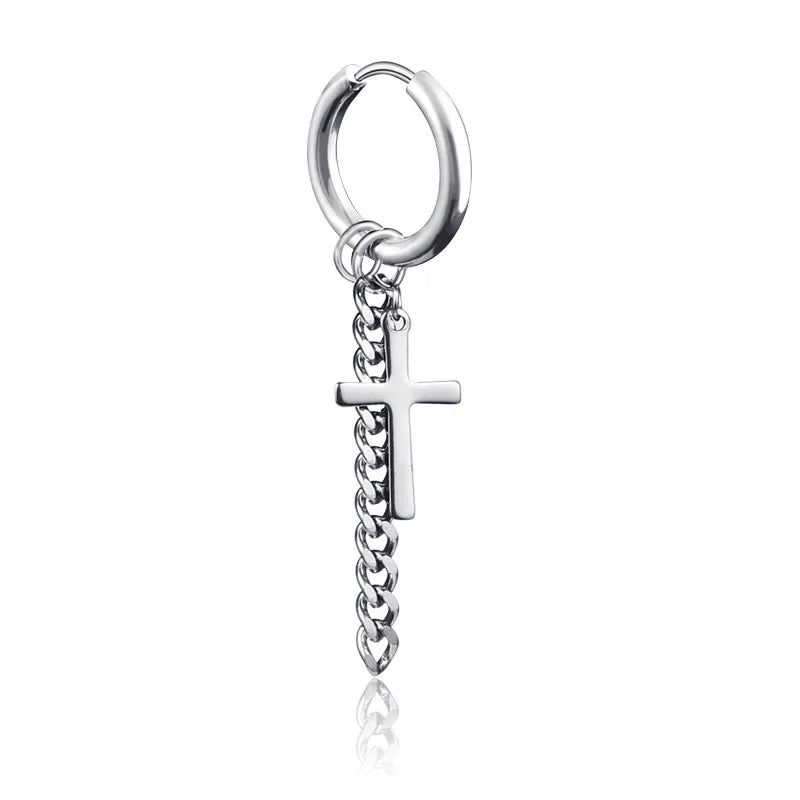 Geometrie Unisex Titan Edelstahl Drop Creolen chinesische Charakter Quaste Kette Mann Stern Kreuz Drachen feder