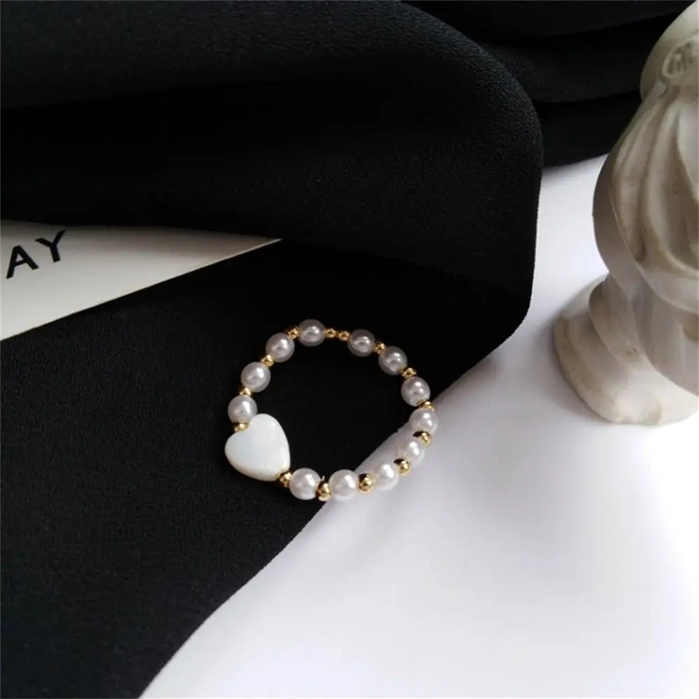 Elegante Herzring Nachahmung Perle Fee Ring Vintage elastische Ringe einfache Retro Zeigefinger Ring weiß süße Ring Schmuck Geschenk