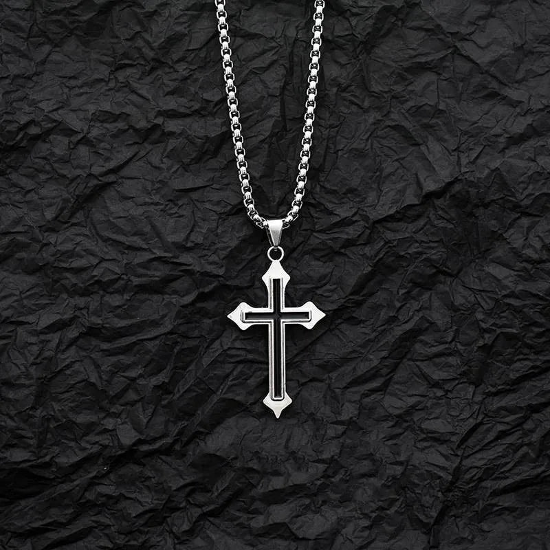 Vintage Gothic Hohl Kreuz Anhänger Halskette Silber Farbe Coole Street Style Für Männer Frauen Geschenk Großhandel Hals Schmuck