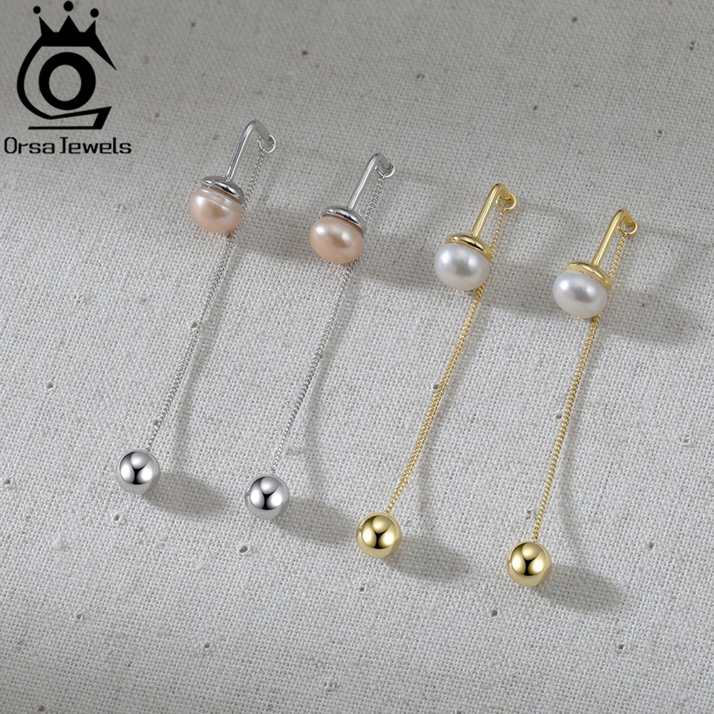 ORSA JEWELS Ohrhänger aus 925er-Sterlingsilber, natürliche Süßwasserperle, Strang und Perlen, Kugelornament, Quasten-Stil, Geschenk GPE 124