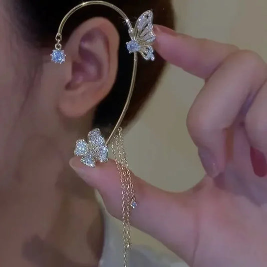 Glänzende Zirkon Schmetterling Ohr Manschette Gold Farbe Quaste Clip auf Ohrringe für Frauen Kupfer Ohrring Ohne Piercing Schmuck Ohr Schleife