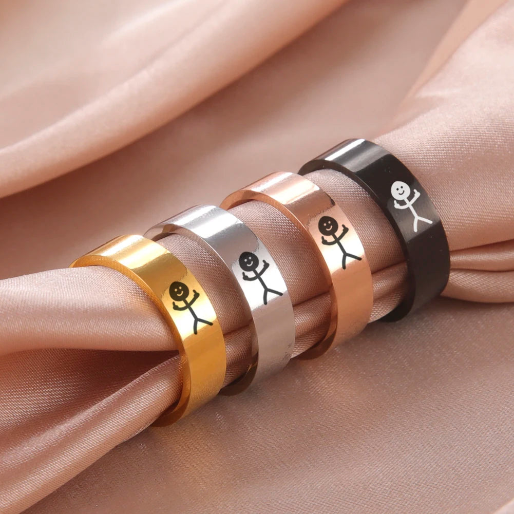 LIKGREAT Edelstahl Mittelfinger Stick man Ring Trend Fuxk Sie Doodle Ringe für Mann Paar einfache Hip Hop Schmuck Geschenk