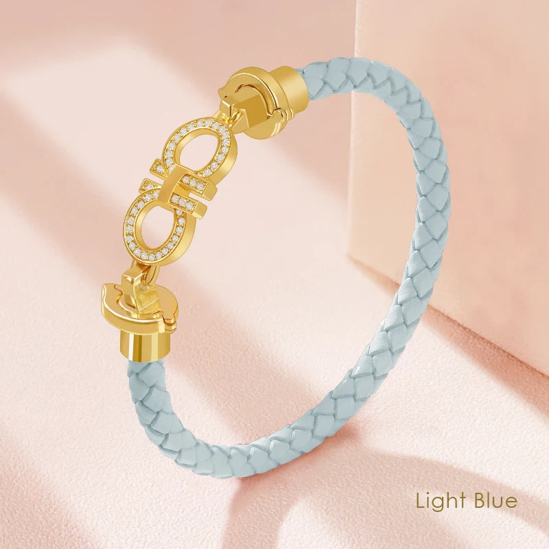Luxuriöses, klassisches Design, rundes Armband für Damen, echtes geflochtenes Lederarmband, Damenschmuck, Geschenk, Modeaccessoires, 9 Farben