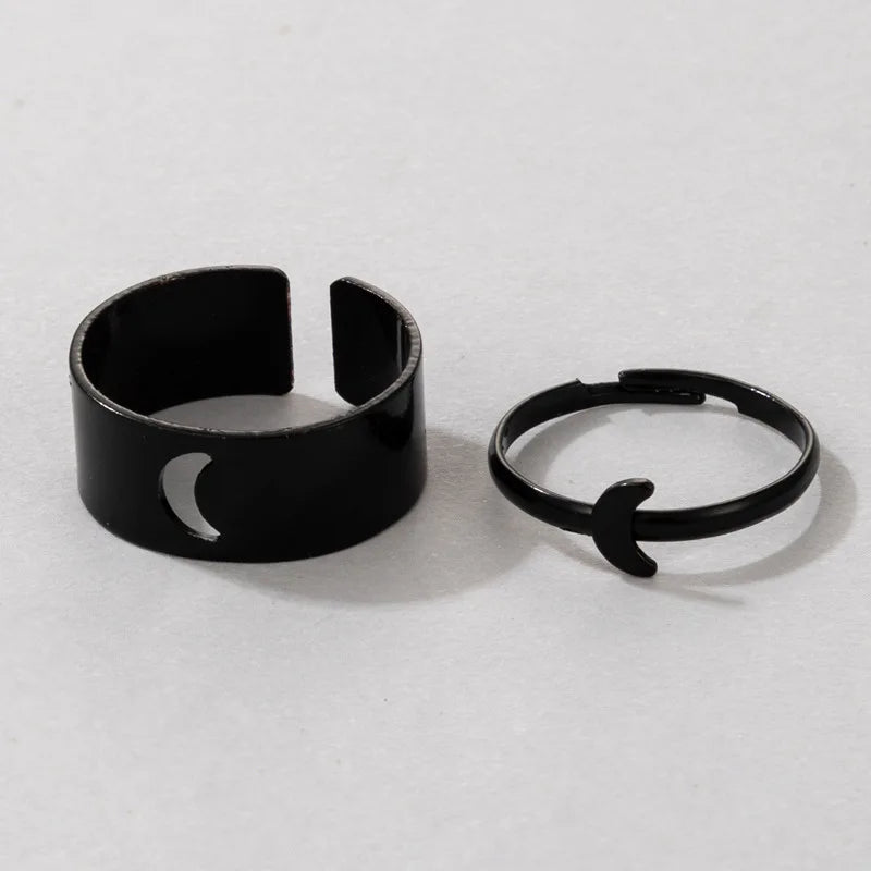 Vintage Einfache Tier Butterlfly Sterne Mond Herz Offene Ringe Für Frauen Mädchen Gothic Schmuck 2PCS Punk Schwarz Paar Ring set