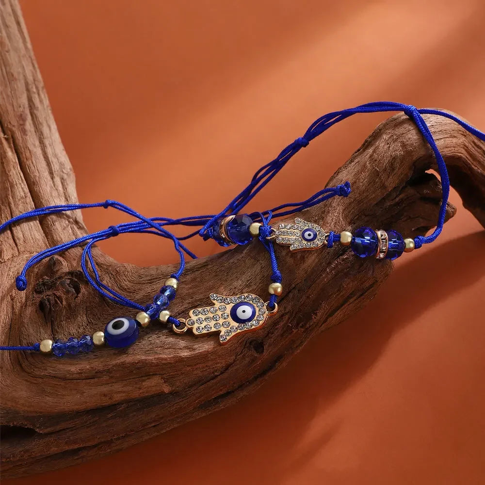 3 Stück türkische böse Blick Palm Schmetterling Armbänder für Männer Frauen Glücksaugen Perle runde gewebte Kette Armbänder Schmuck Geschenk