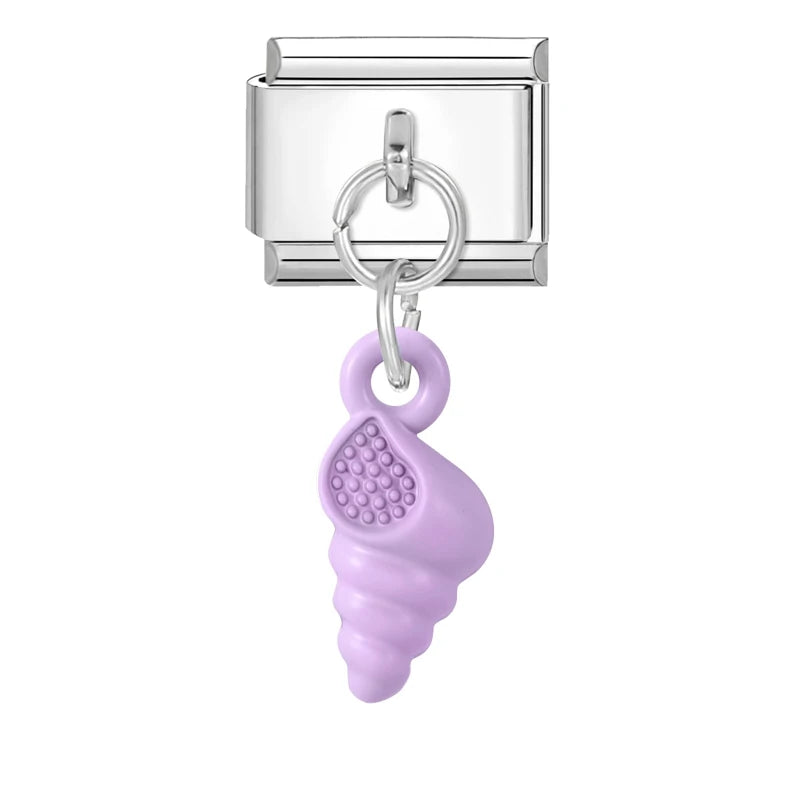 Lila Rosa Blau Schleife Knoten Herz Muschel Muschel Anhänger Italienischer Charm Link Fit 9MM Armband Edelstahl Männer Frauen DIY Herstellung