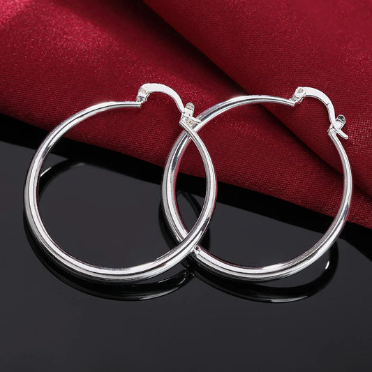 925 Sterling Silber 40mm Glatte Runde Creolen Für Frauen Hochzeit Party Elegante Luxus Qualität Schmuck Zubehör