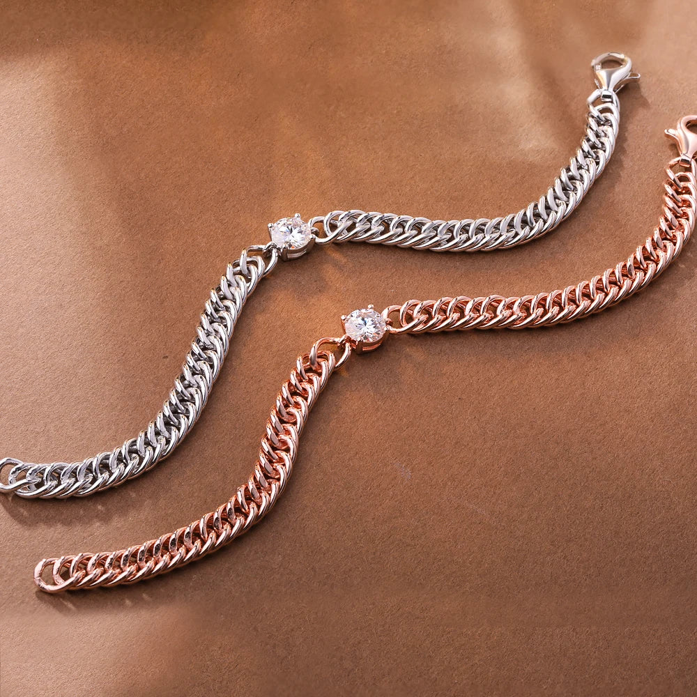 Kubanisches Kettenarmband mit 1 Karat Moissanit-Diamantarmbändern für Damen, 925er Sterlingsilber, vergoldet, 18 Karat Weißgold, edler Schmuck