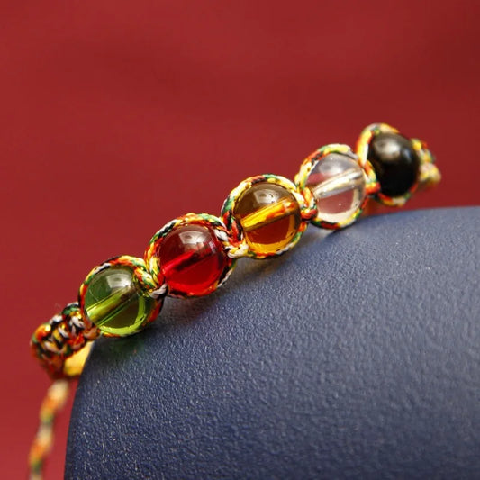 Vintage Ethnischer Stil Unisex Verstellbares Glücksarmband Fünffarbiges geflochtenes Seil Perlenarmband Yoga Schmuck Kind Festival Geschenke