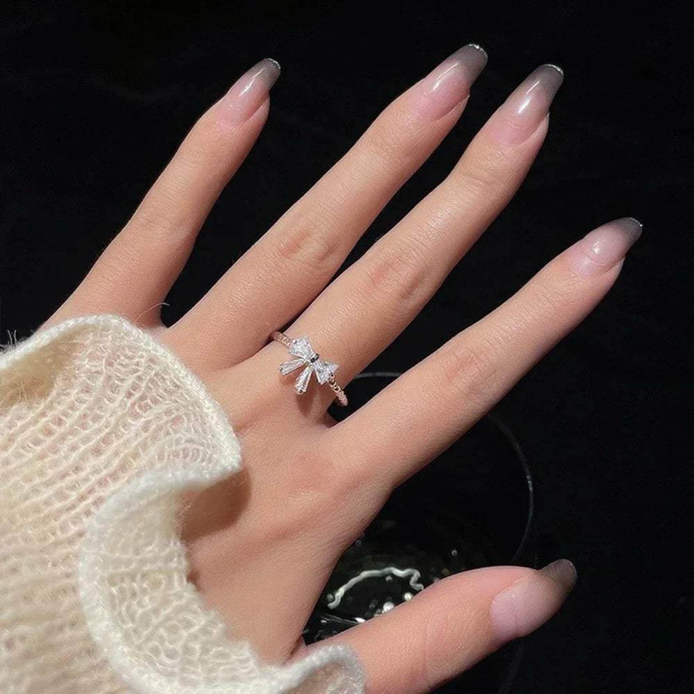 Elegante Bowknot Y2K Ringe Für Frauen Mode Zirkon Blume Ringe Einstellbar Exquisite Ringe Design Hochzeit Schmuck Geschenke