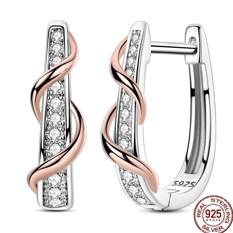 Ohrnadel aus 925er-Sterlingsilber, minimalistisch, gedreht, rund, Gold, Creolen, modisch, Zirkon, Ohrschnalle, Hochzeit, Damenschmuck, Geschenk