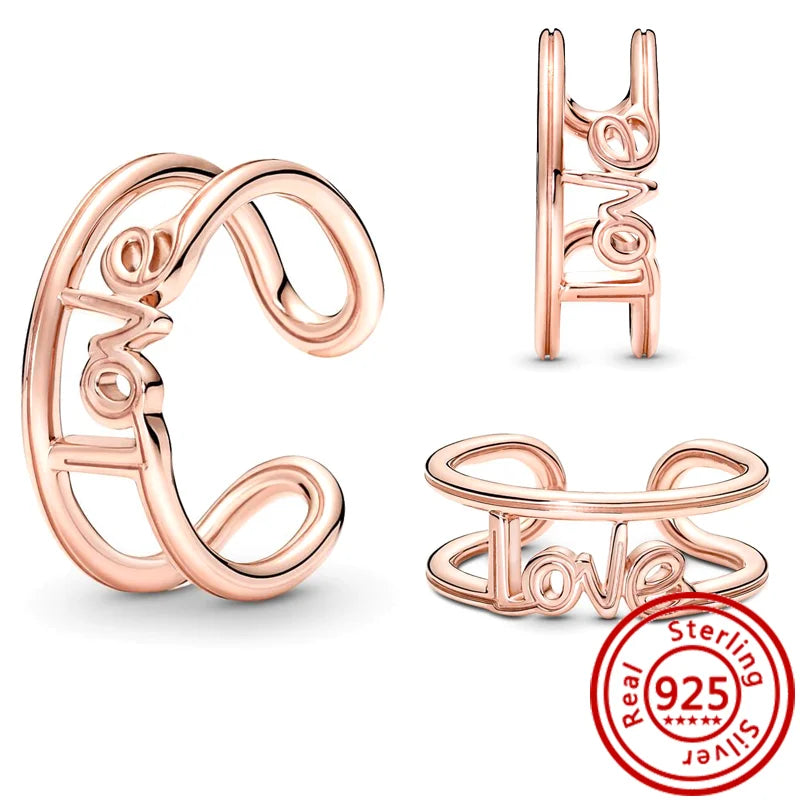 Neuer Pantaro Me-Fingerring aus 925er-Sterlingsilber, Liebesengel, Wort, schwarzes Herz, Zirkon, Original-Charm-Ringe, funkelnder Hochzeitsschmuck