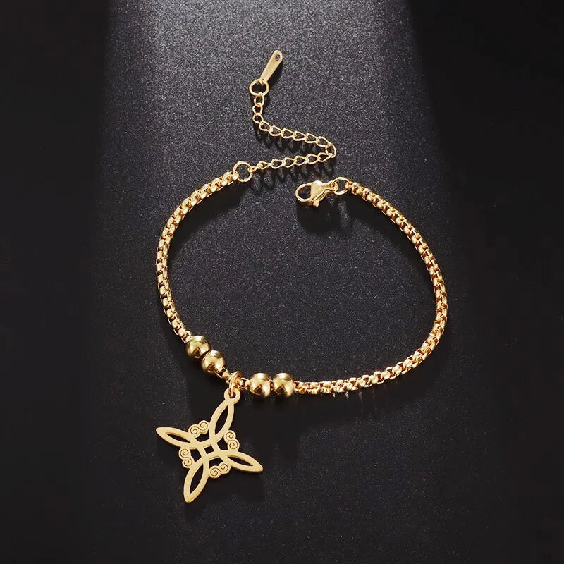 Hexenknoten-Manschettenarmband aus Edelstahl, heidnisches Hexerei-Symbol, magischer Knoten, viel Glück, Amulett, Armreifen, keltischer Knoten, Schmuck