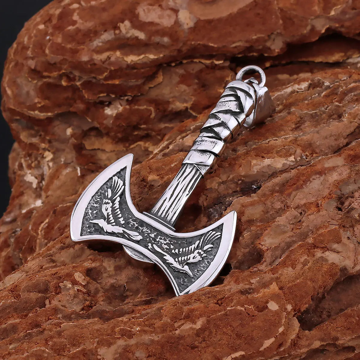 Edelstahl Wikinger Axt Halskette Gemischt Gold Farbe Odin Rabe Anhänger Herren Persönlichkeit Rune Amulett Geschenk für Freund