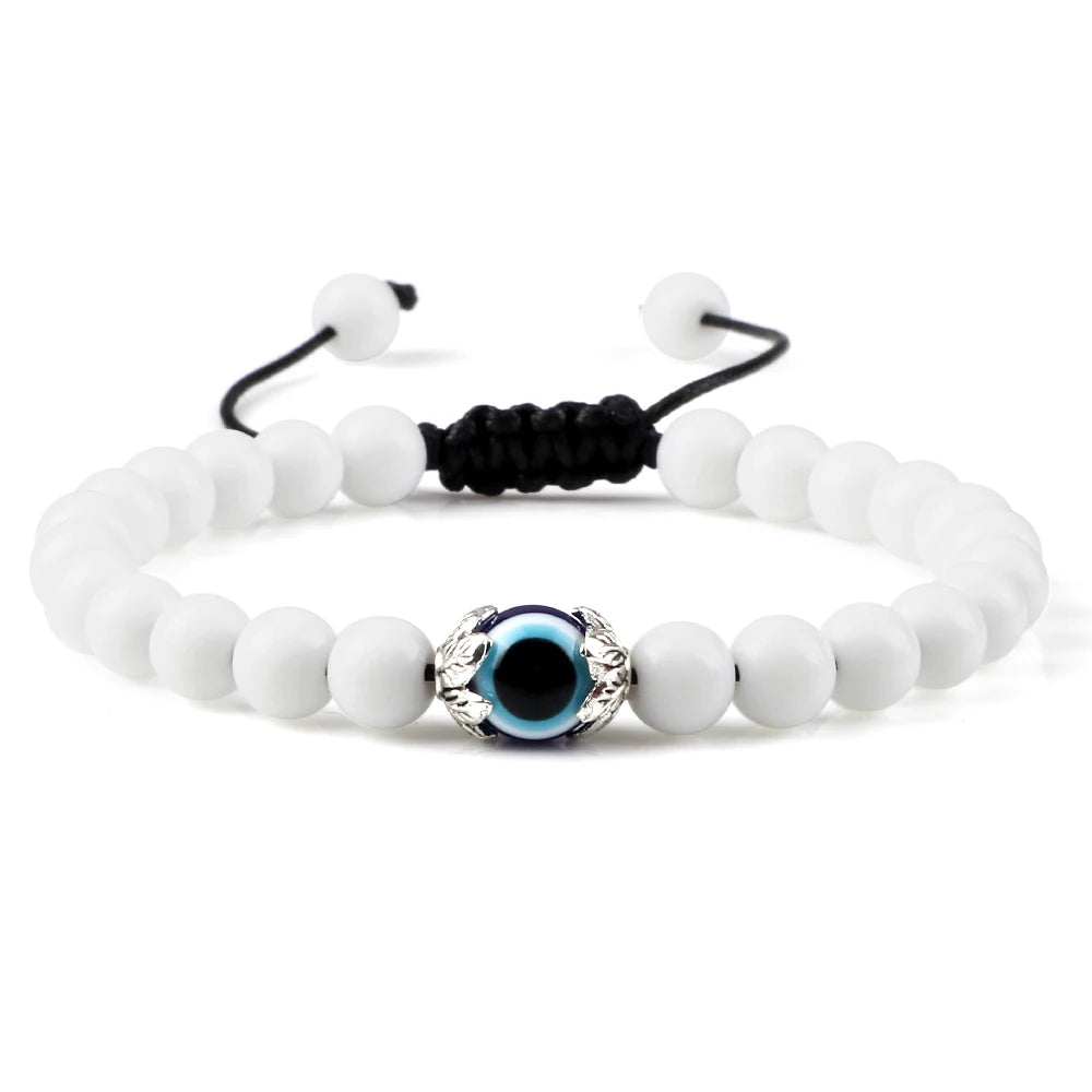 Mode Trendy Männer Türkische Bösen blick Armbänder 6mm Natürliche Tigerauge Vulkangestein Armbänder Frauen Geflochtene Amulett Schmuck Geschenke