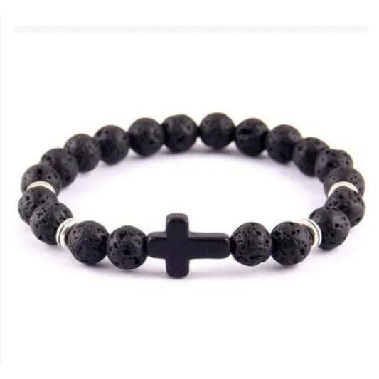 100 % natürliches vulkanisches Lava-Armband, schwarzes Zirkonia-Armband, neues einfaches modisches Kreuzarmband, Hämatit-Geschenk für Freund