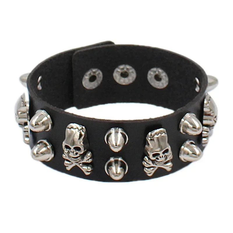 Vintage Lederarmbänder Punk Row Cuspidal Spikes Nieten Ohrstecker Breite Manschette PU Leder Punk Gothic Rock Unisex Goth Accessoires