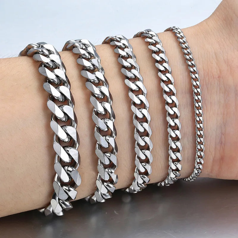 Neue Trendy Kubanische Kette Männer Armband Klassische Edelstahl 3/5/7/9mm Breite kette Armband Für Männer Frauen Schmuck Geschenk