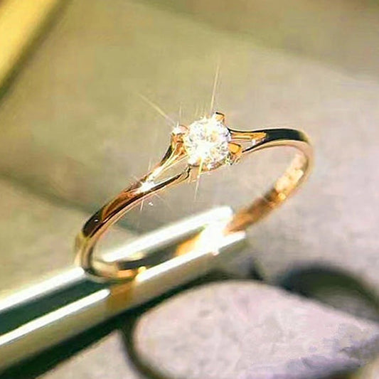 Huitan Minimalistische Damen-Eheringe mit 4 mm Zirkonia, schlicht, elegant, weibliches Finger-Zubehör, Verlobungsringe, Schmuck